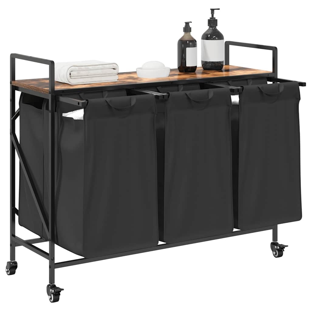 VidaXL Wasmand 3 vakken met planken gerookt eikenkleurig