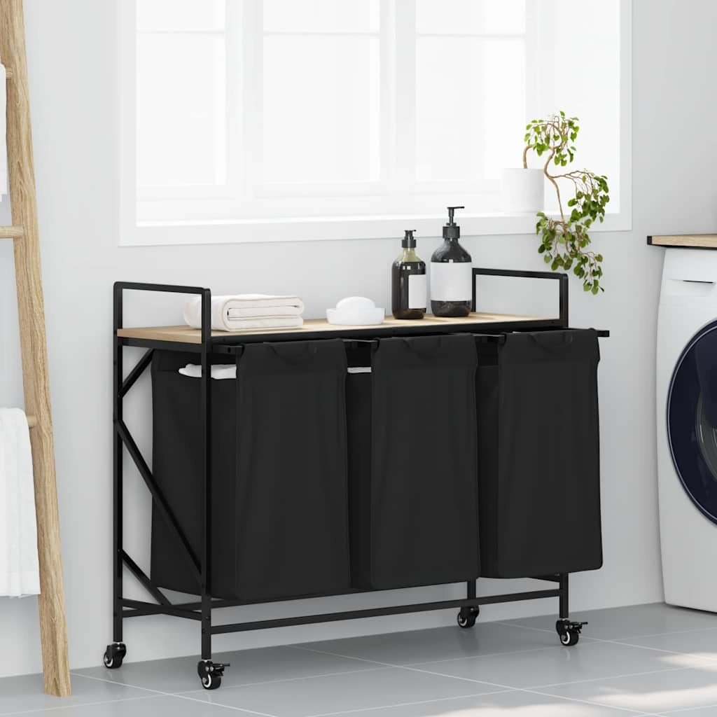 VidaXL Wasmand 3 vakken met planken sonoma eikenkleurig