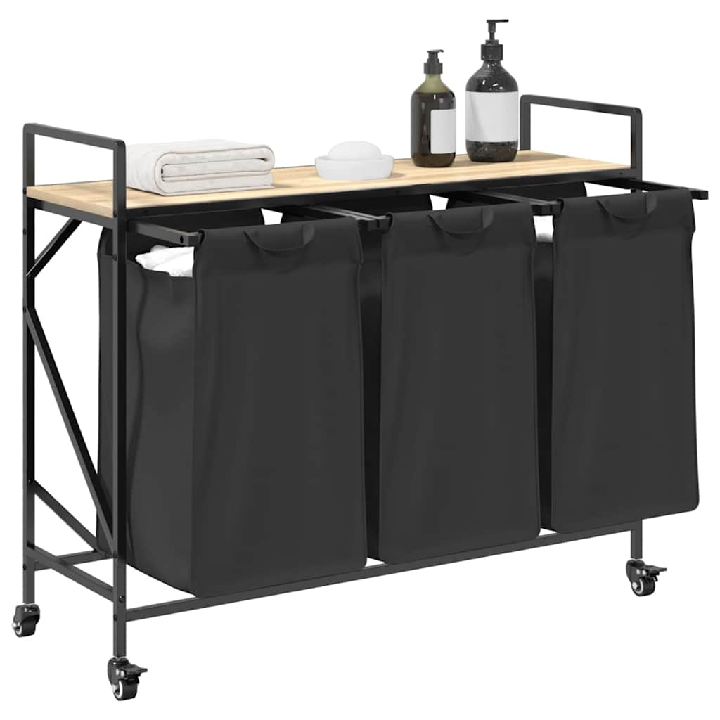 VidaXL Wasmand 3 vakken met planken sonoma eikenkleurig