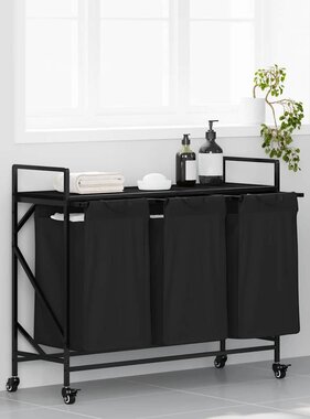 VidaXL Wasmand 3 vakken met planken zwart eikenkleurig