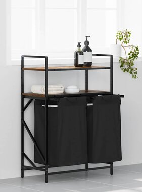 VidaXL Wasmand 2 vakken met planken gerookt eikenkleurig