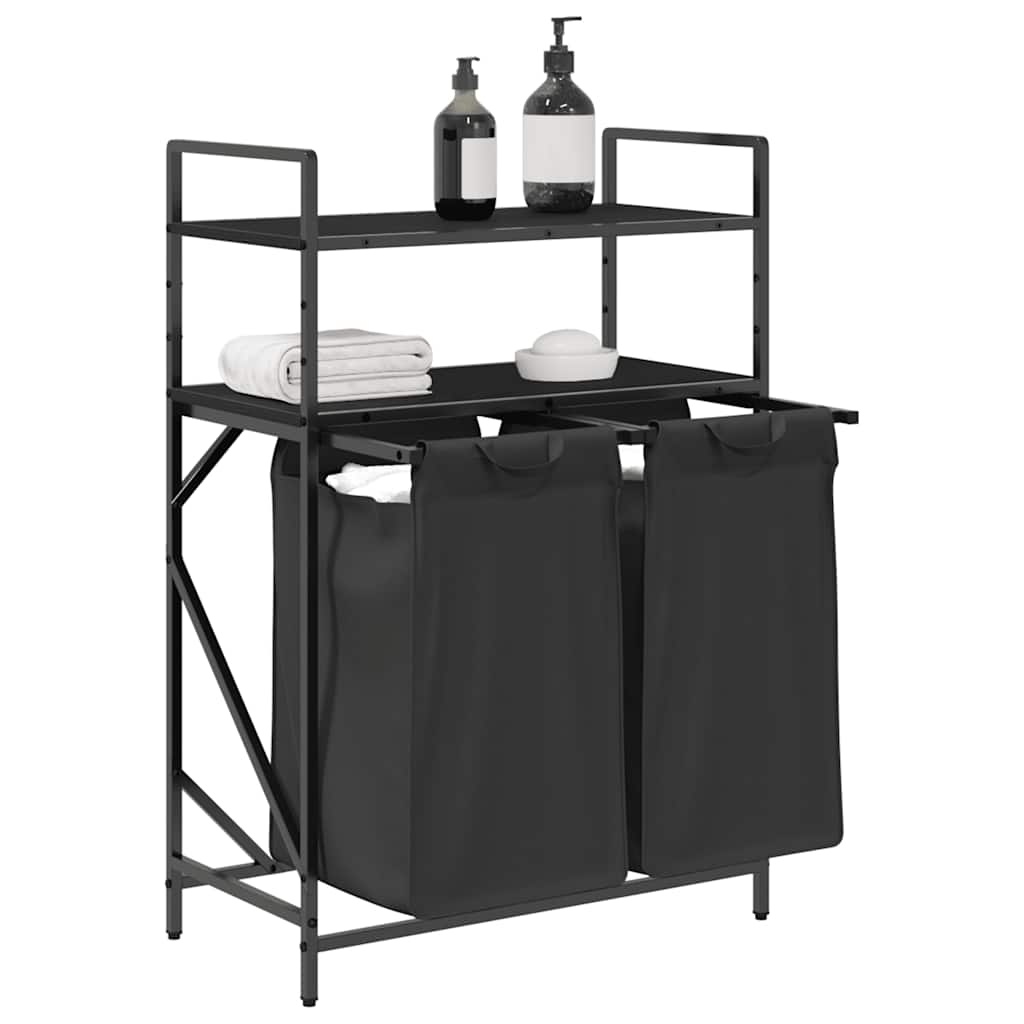 VidaXL Wasmand 2 vakken met planken zwart eikenkleurig