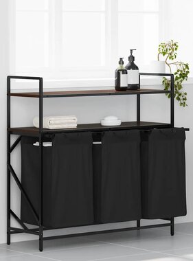 VidaXL Wasmand 3 vakken met planken bruin eikenkleurig