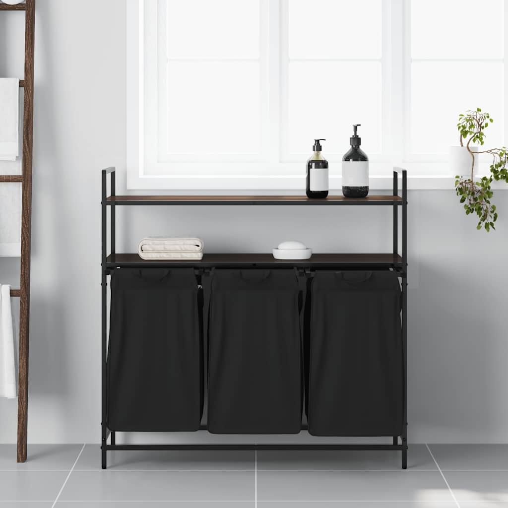 VidaXL Wasmand 3 vakken met planken bruin eikenkleurig