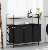 VidaXL Wasmand 3 vakken met planken gerookt eikenkleurig