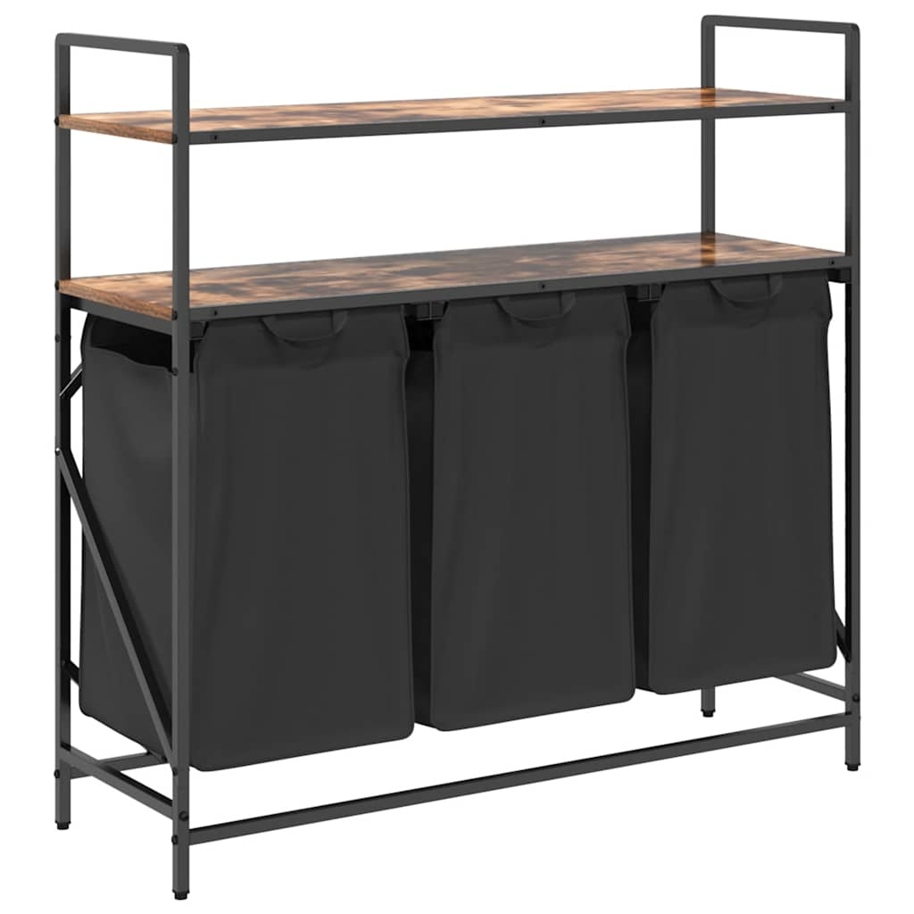 VidaXL Wasmand 3 vakken met planken gerookt eikenkleurig