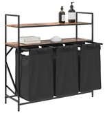 VidaXL Wasmand 3 vakken met planken gerookt eikenkleurig