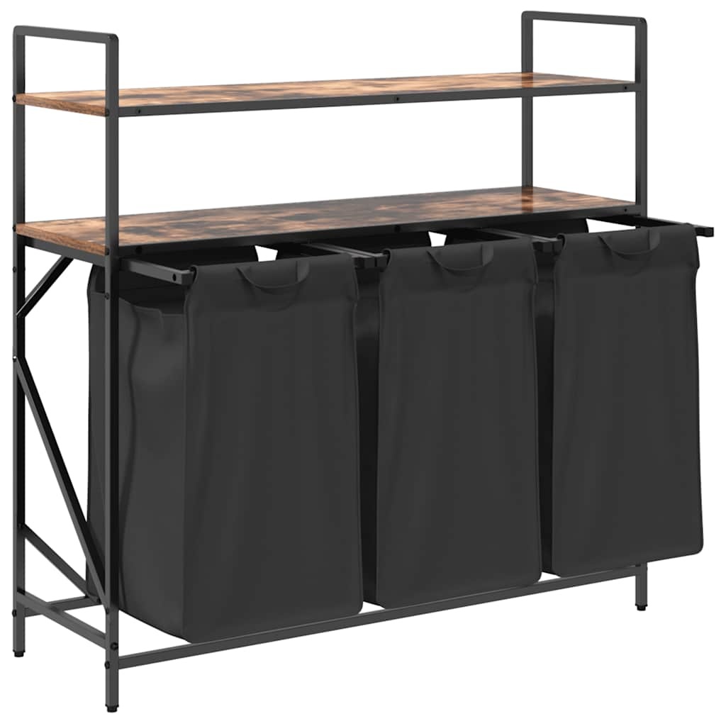 VidaXL Wasmand 3 vakken met planken gerookt eikenkleurig