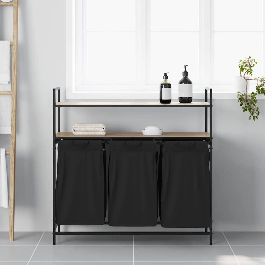 VidaXL Wasmand 3 vakken met planken sonoma eikenkleurig