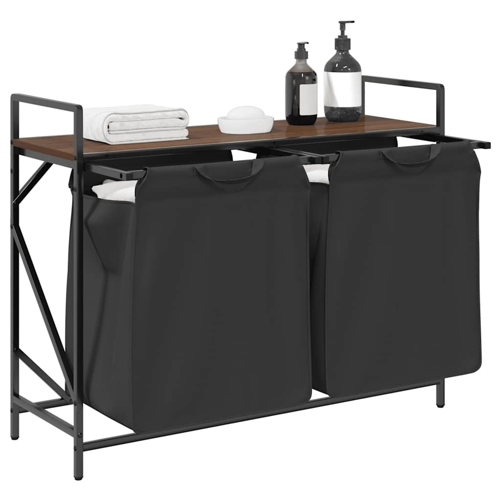 VidaXL Wasmand 2 vakken met plank bruin eikenkleurig