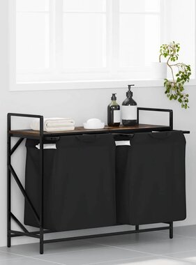 VidaXL Wasmand 2 vakken met plank gerookt eikenkleurig