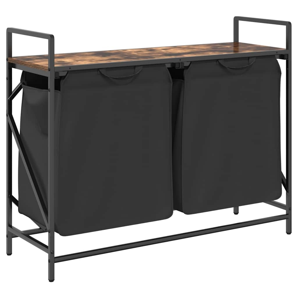 VidaXL Wasmand 2 vakken met plank gerookt eikenkleurig