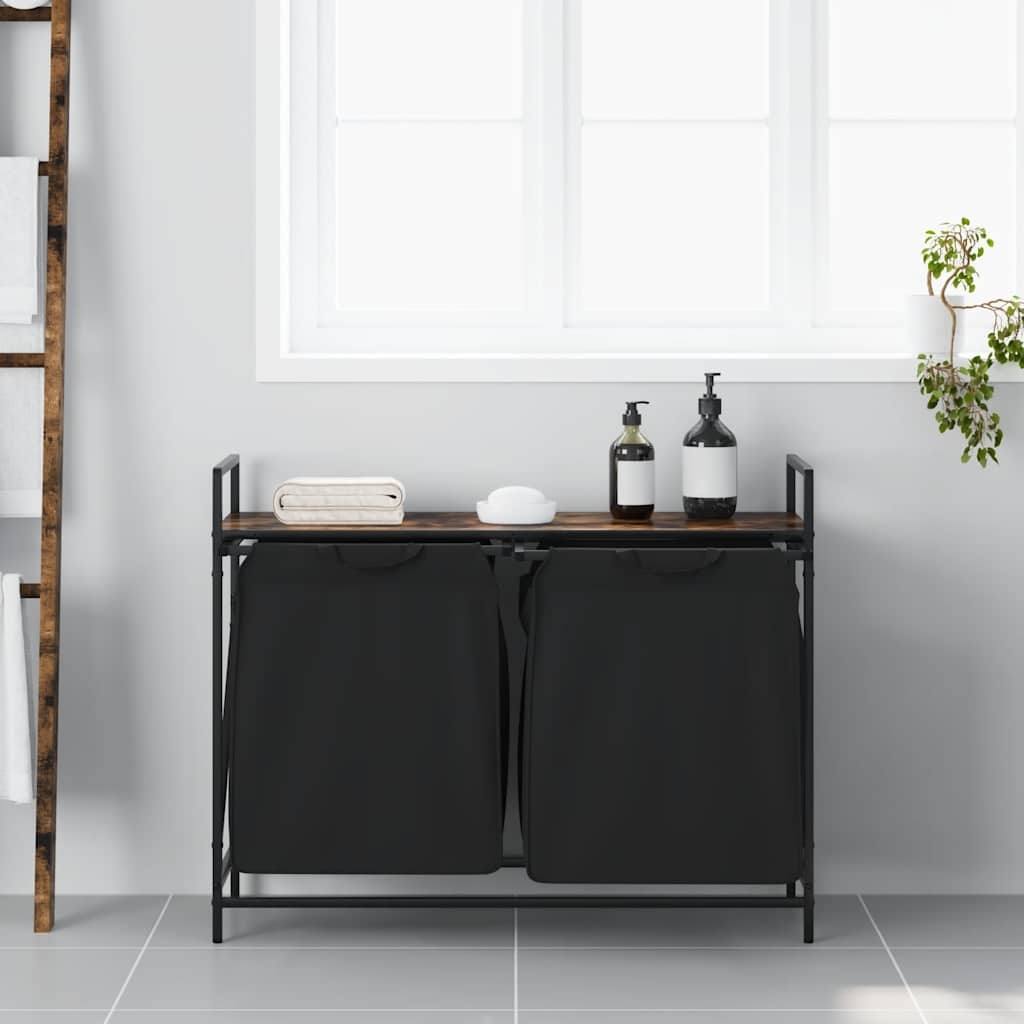 VidaXL Wasmand 2 vakken met plank gerookt eikenkleurig