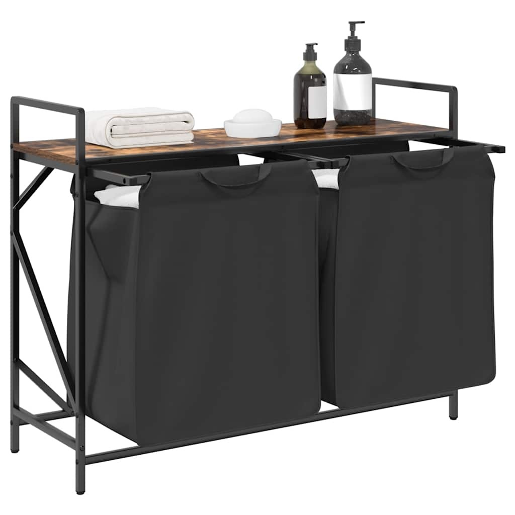 VidaXL Wasmand 2 vakken met plank gerookt eikenkleurig