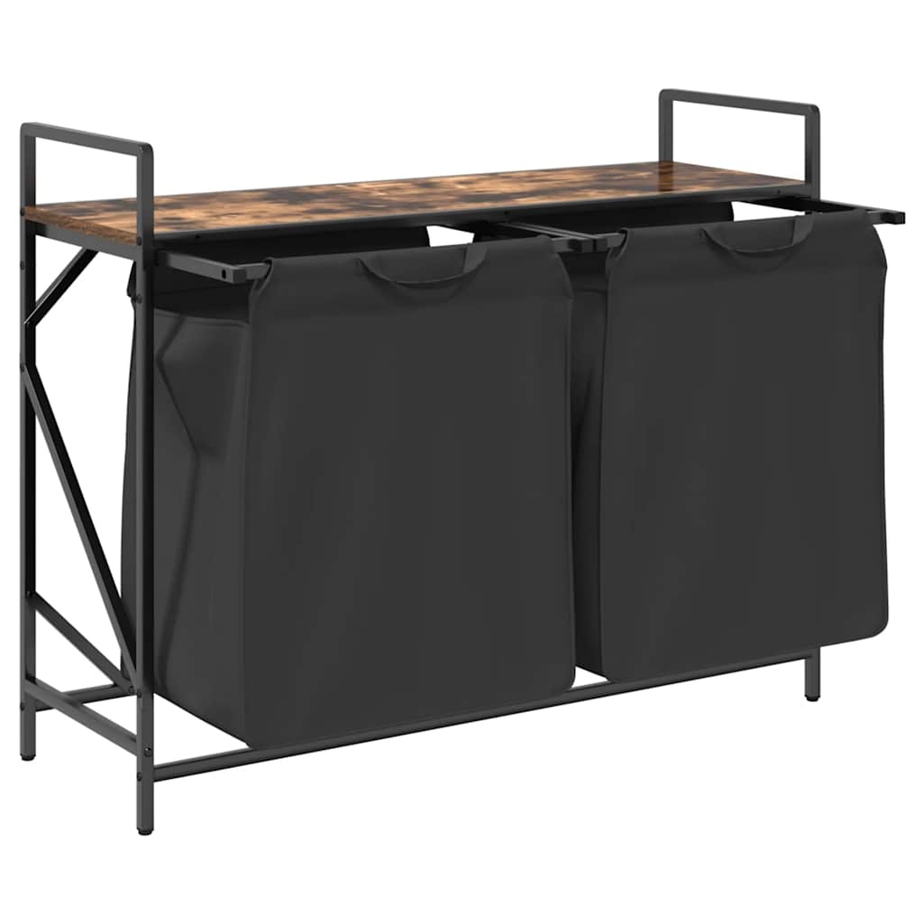 VidaXL Wasmand 2 vakken met plank gerookt eikenkleurig