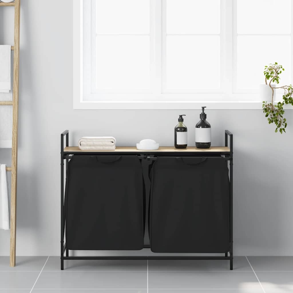 VidaXL Wasmand 2 vakken met plank sonoma eikenkleurig