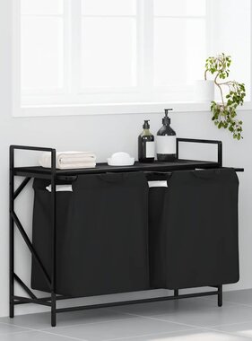 VidaXL Wasmand 2 vakken met plank zwart eikenkleurig