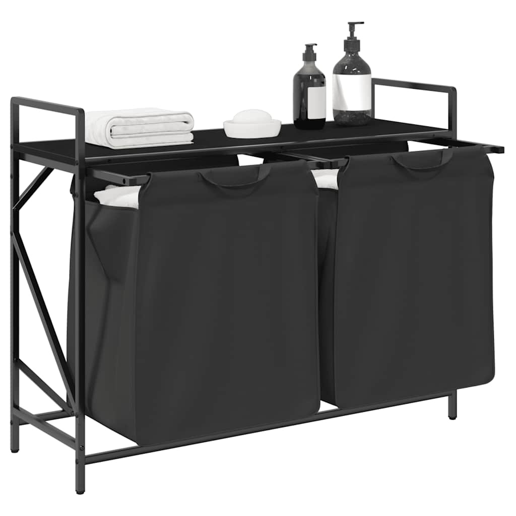 VidaXL Wasmand 2 vakken met plank zwart eikenkleurig