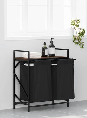 VidaXL Wasmand 2 vakken met plank bruin eikenkleurig