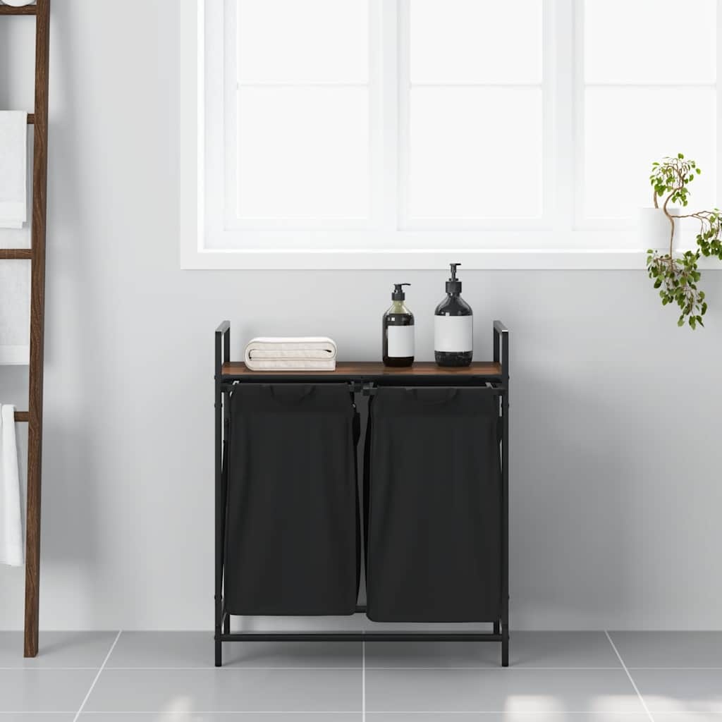 VidaXL Wasmand 2 vakken met plank bruin eikenkleurig