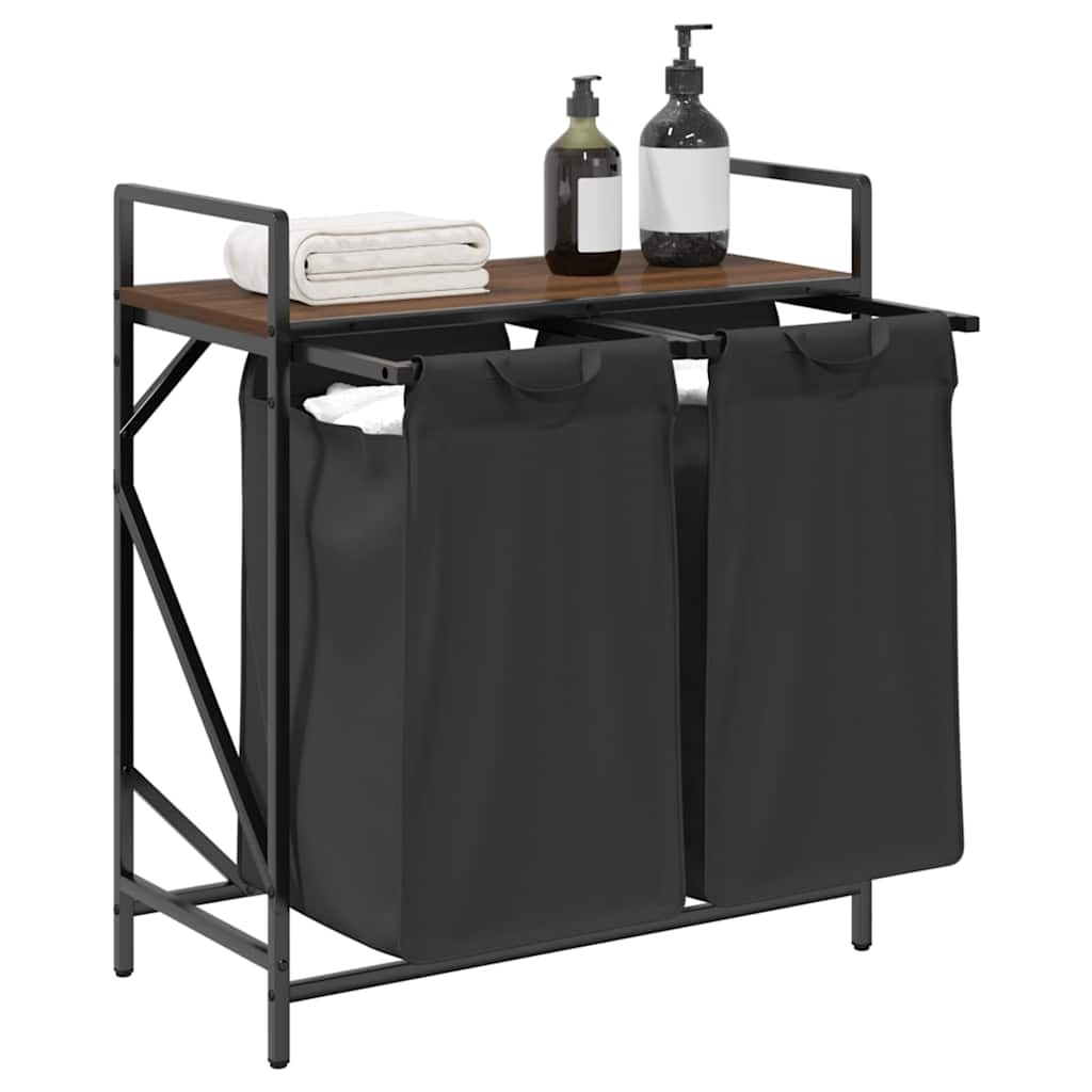 VidaXL Wasmand 2 vakken met plank bruin eikenkleurig