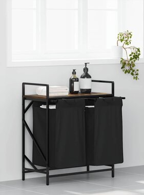 VidaXL Wasmand 2 vakken met plank gerookt eikenkleurig