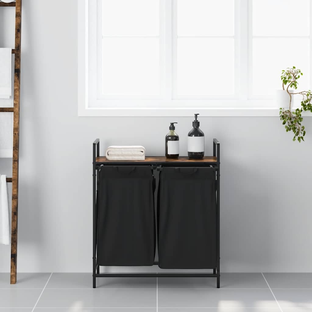 VidaXL Wasmand 2 vakken met plank gerookt eikenkleurig