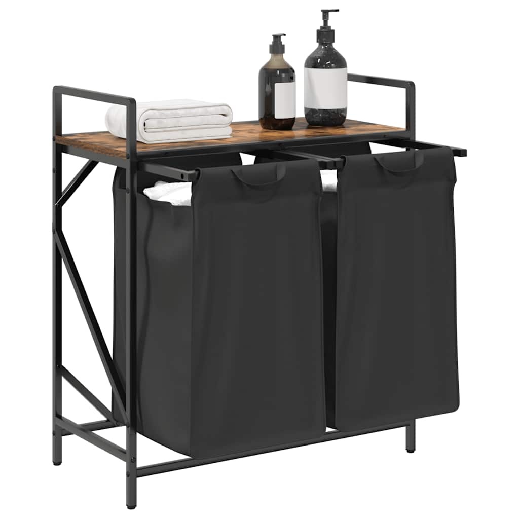 VidaXL Wasmand 2 vakken met plank gerookt eikenkleurig