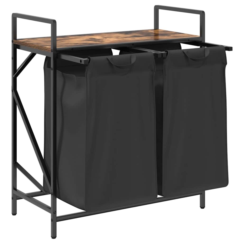 VidaXL Wasmand 2 vakken met plank gerookt eikenkleurig