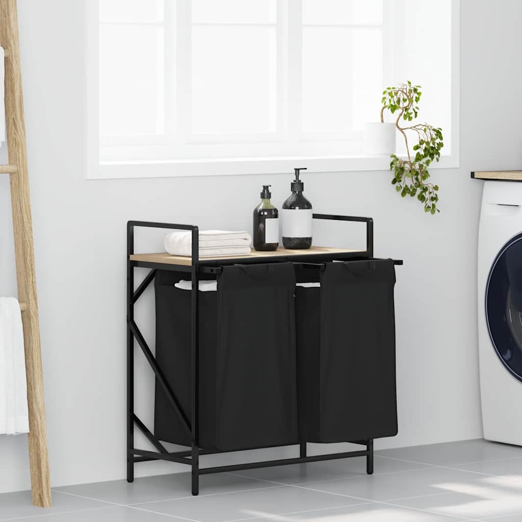 VidaXL Wasmand 2 vakken met plank sonoma eikenkleurig