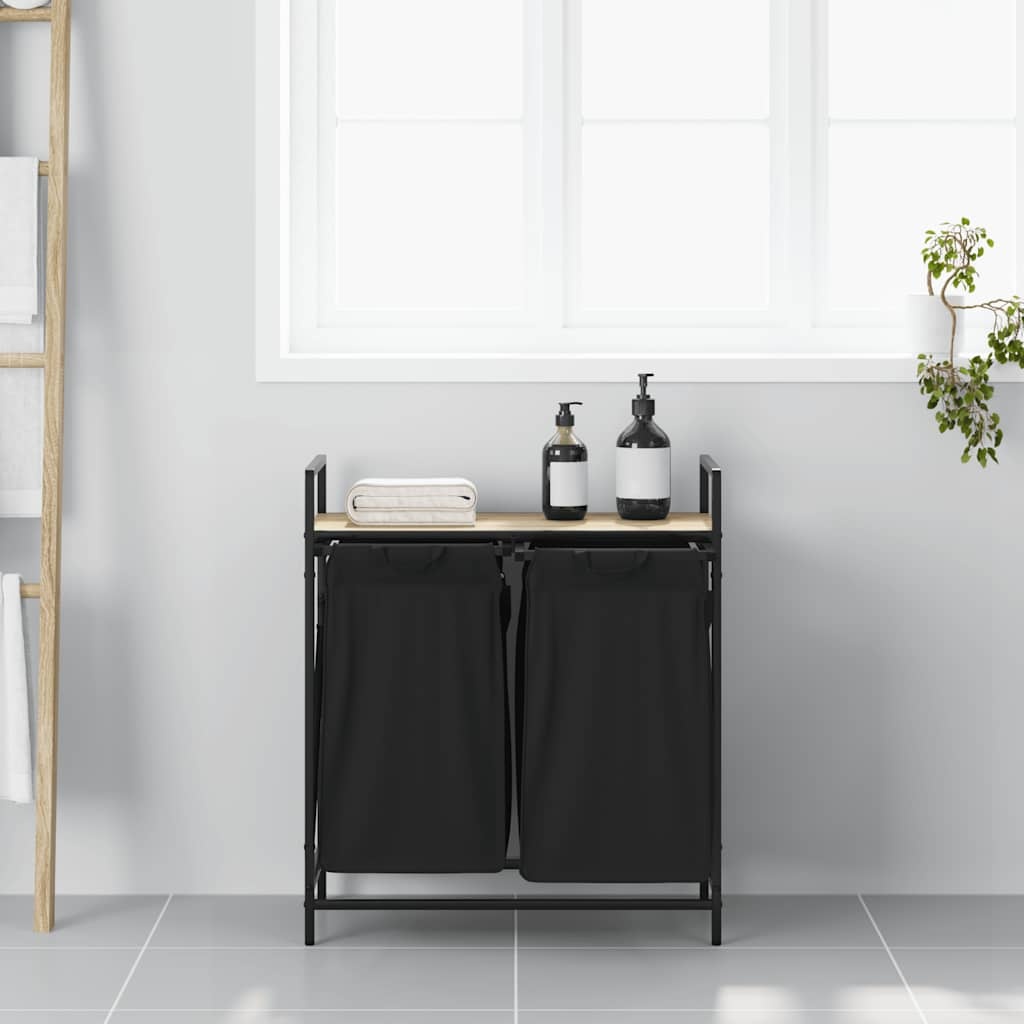 VidaXL Wasmand 2 vakken met plank sonoma eikenkleurig