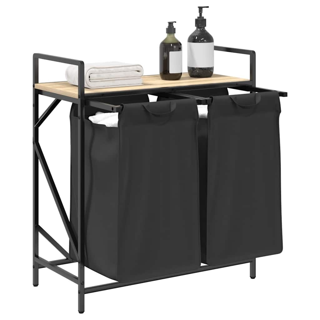 VidaXL Wasmand 2 vakken met plank sonoma eikenkleurig