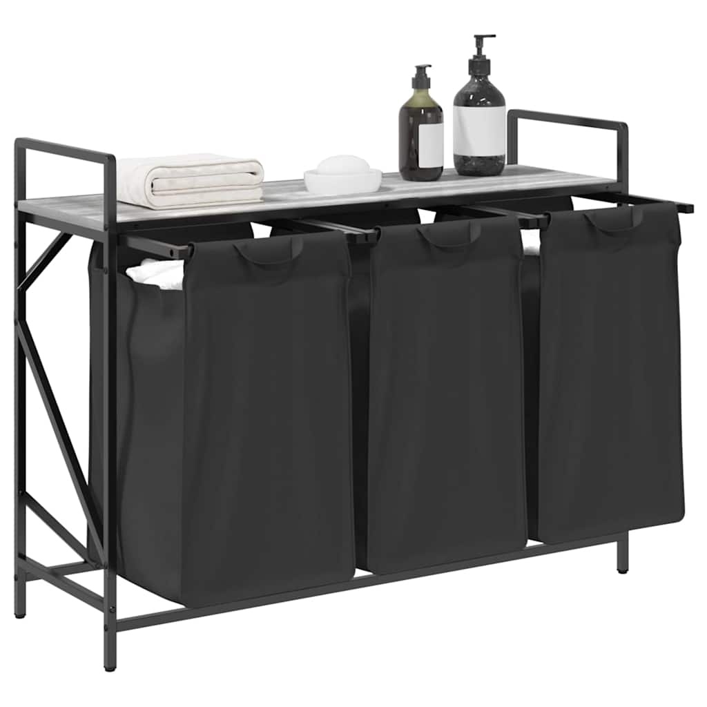 VidaXL Wasmand 3 vakken met plank grijs sonoma eiken