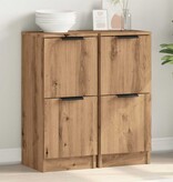 VidaXL Dressoirs 2 st 30x30x70 cm bewerkt hout artisanaal eikenkleur