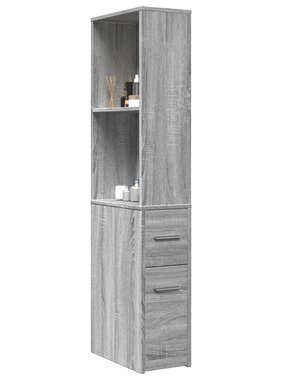 VidaXL Badkamerkast smal met wielen bewerkt hout grijs sonoma eiken