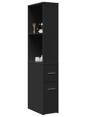 VidaXL Badkamerkast smal met wielen bewerkt hout zwart