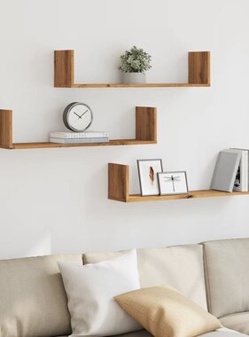 VidaXL Wandschappen 3 st 80x18x18 cm bewerkt hout artisanaal eiken