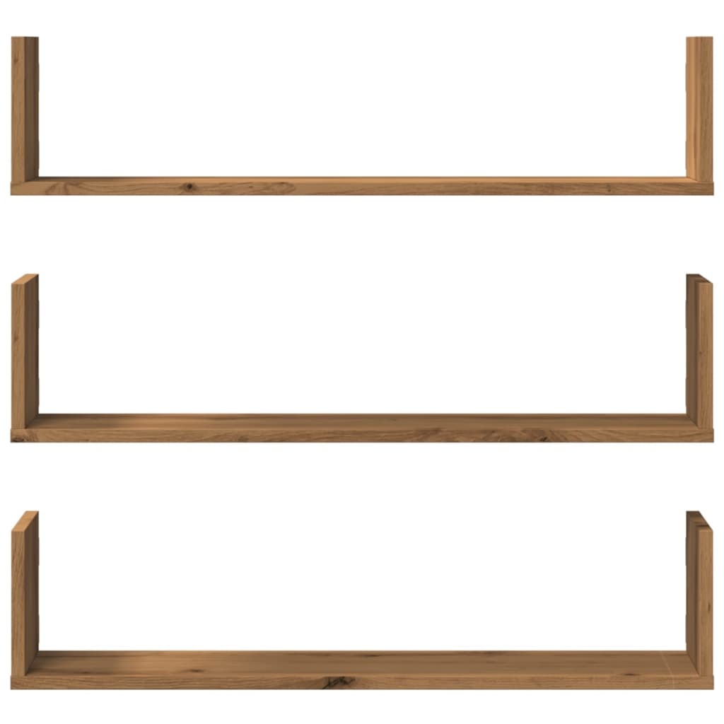 VidaXL Wandschappen 3 st 80x18x18 cm bewerkt hout artisanaal eiken