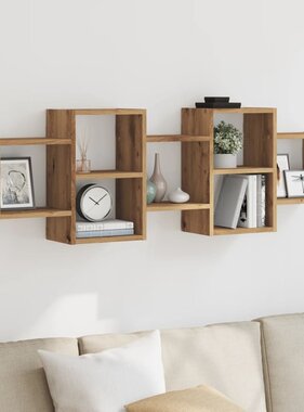 VidaXL Wandschap 129x18x42 cm bewerkt hout artisanaal eikenkleurig