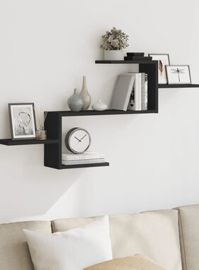 VidaXL Wandschap 104x15x49 cm bewerkt hout zwart