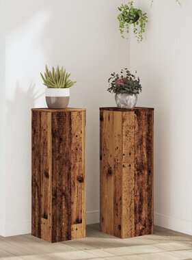 VidaXL Plantenstandaards 2 st 25x25x80 cm bewerkt hout oud houtkleurig