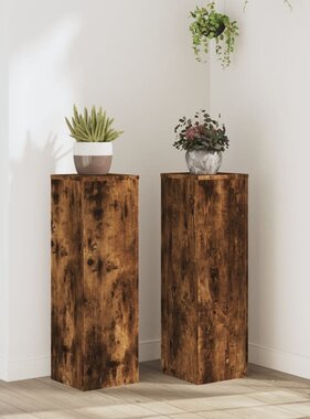 VidaXL Plantenstandaards 2 st 25x25x80 cm bewerkt hout gerookt eiken