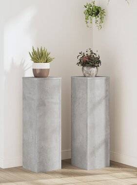 VidaXL Plantenstandaards 2 st 25x25x80 cm bewerkt hout betongrijs