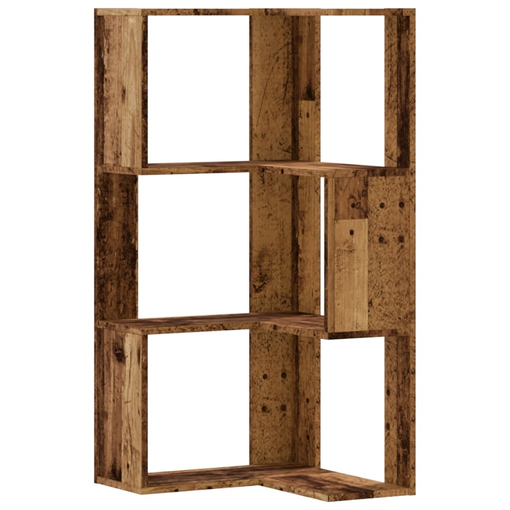 VidaXL Boekenkast 3-laags hoek 50x50x102 cm bewerkt hout oud houtkleur