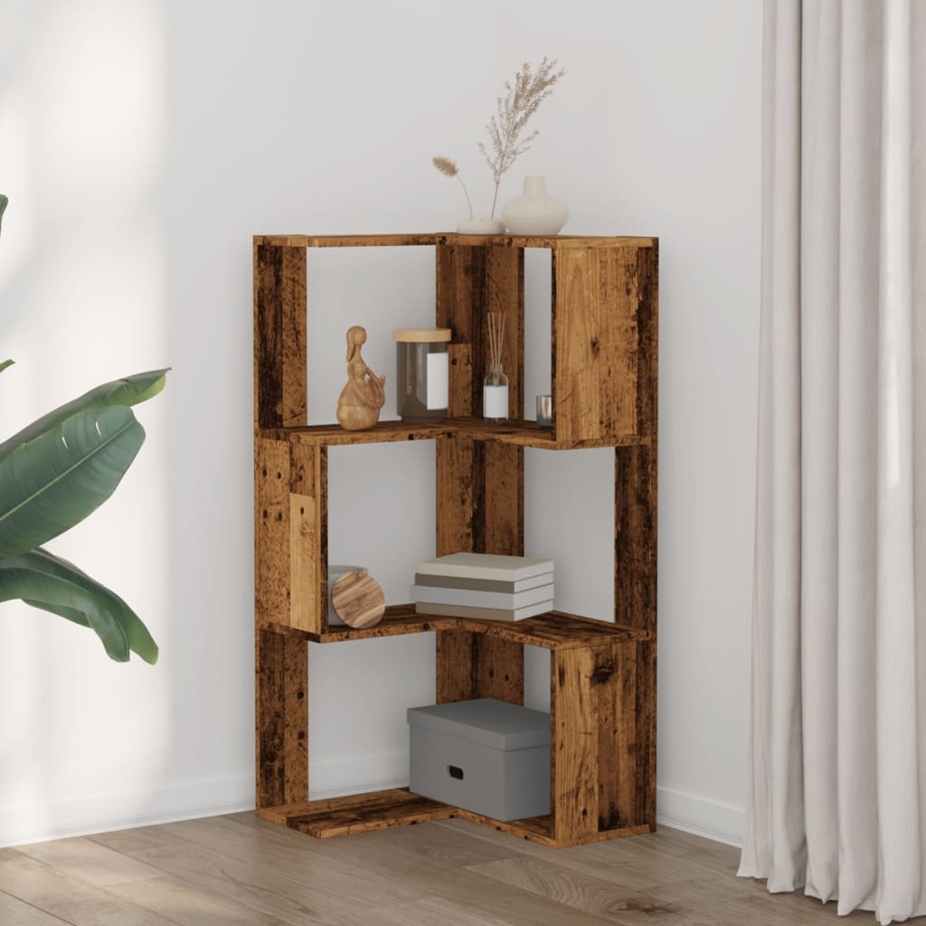 VidaXL Boekenkast 3-laags hoek 50x50x102 cm bewerkt hout oud houtkleur