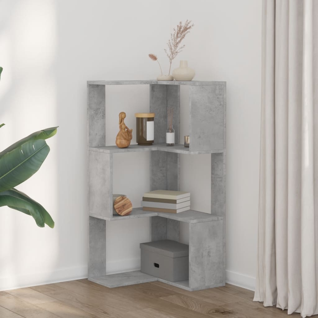 VidaXL Boekenkast 3-laags hoek 50x50x102 cm bewerkt hout betongrijs