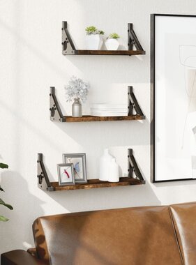 VidaXL 3-delige Wandschappenset bewerkt hout gerookt eikenkleurig