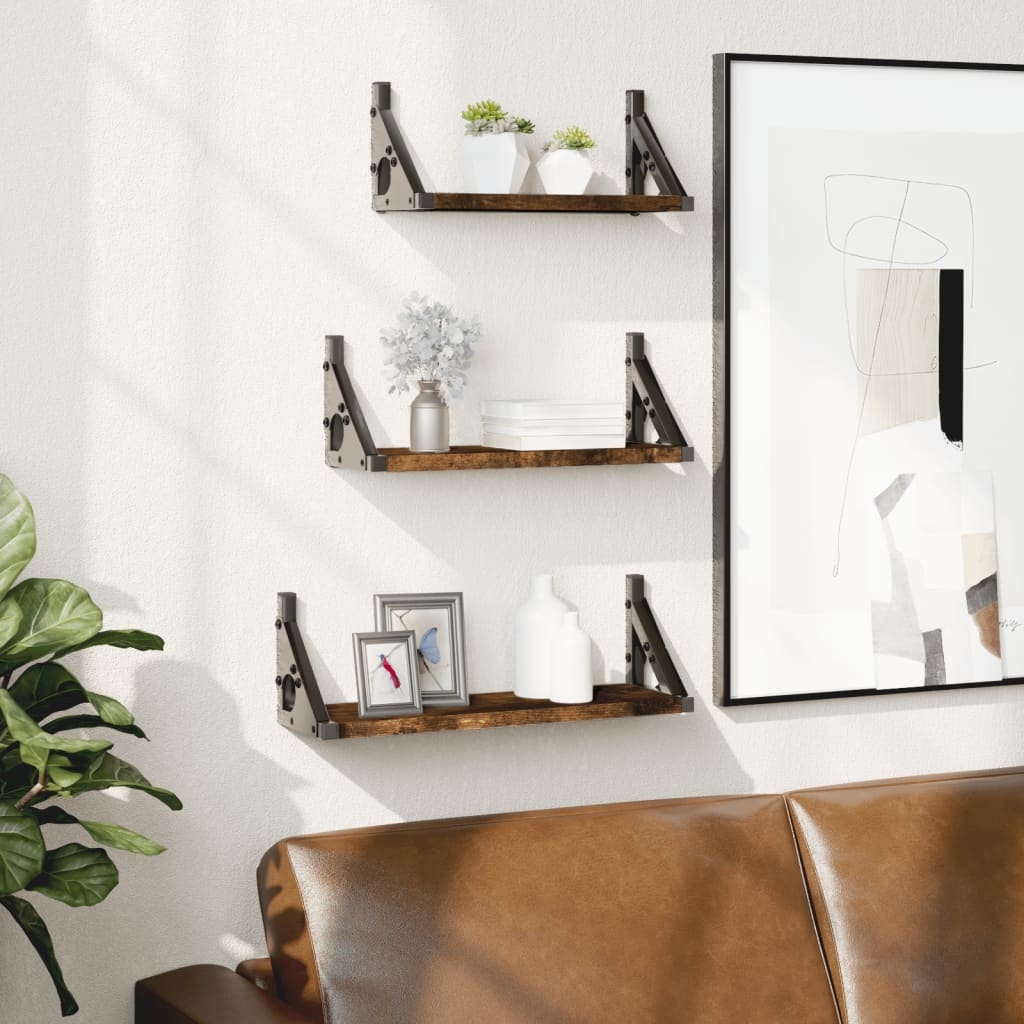 VidaXL 3-delige Wandschappenset bewerkt hout gerookt eikenkleurig