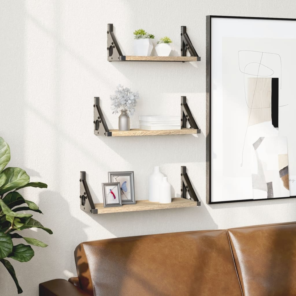 VidaXL 3-delige Wandschappenset bewerkt hout sonoma eikenkleurig