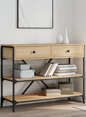 VidaXL Wandtafel met lades en schappen bewerkt hout sonoma eikenkleur